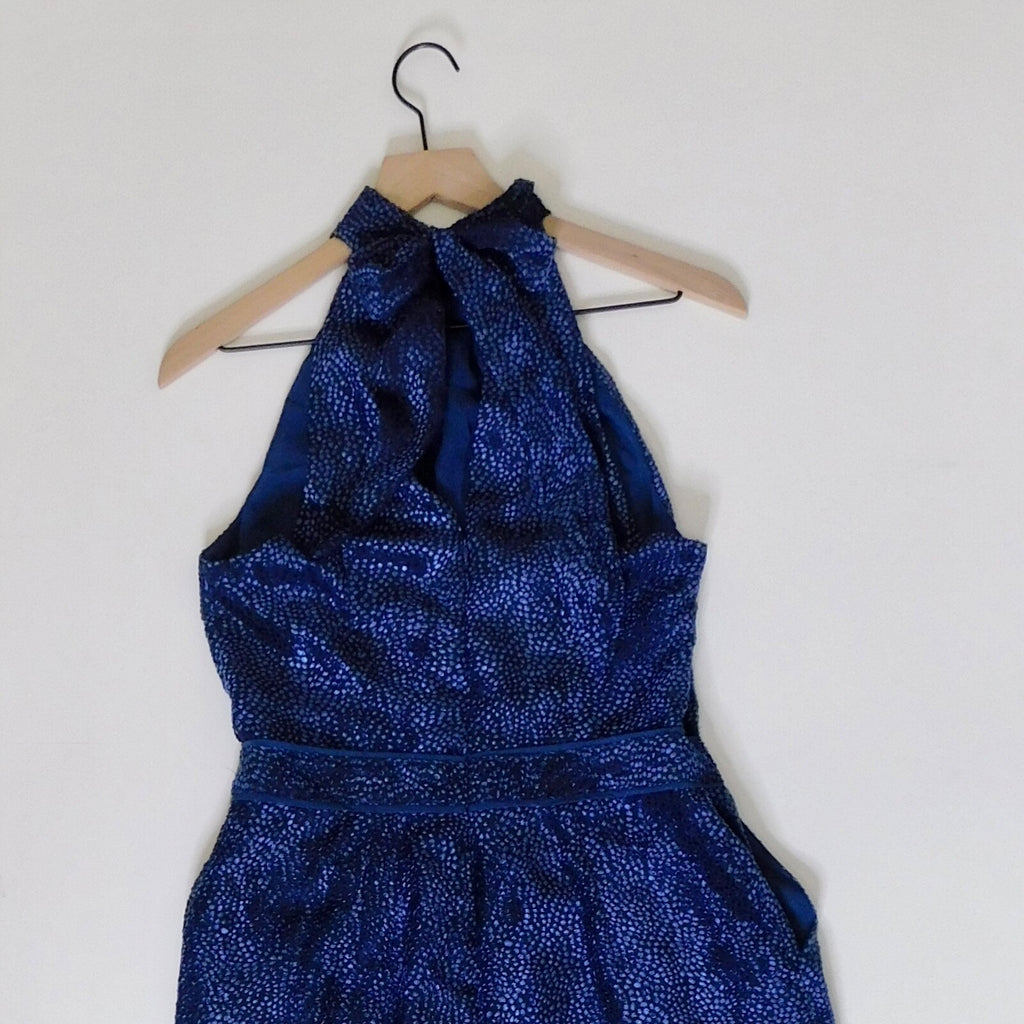 Anthropologie ELEVENSES Velvet Nova Jumpsuit Mock Neck Textured Blue Size 6