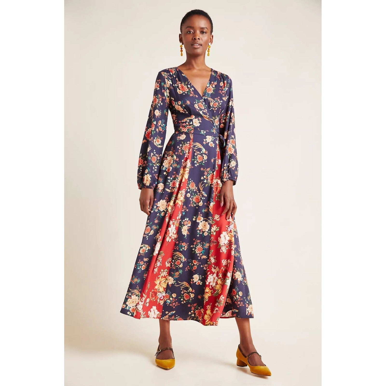 Anthropologie FARM RIO Gracia Wrap Maxi Dress Floral Birds Bohemian X-Small