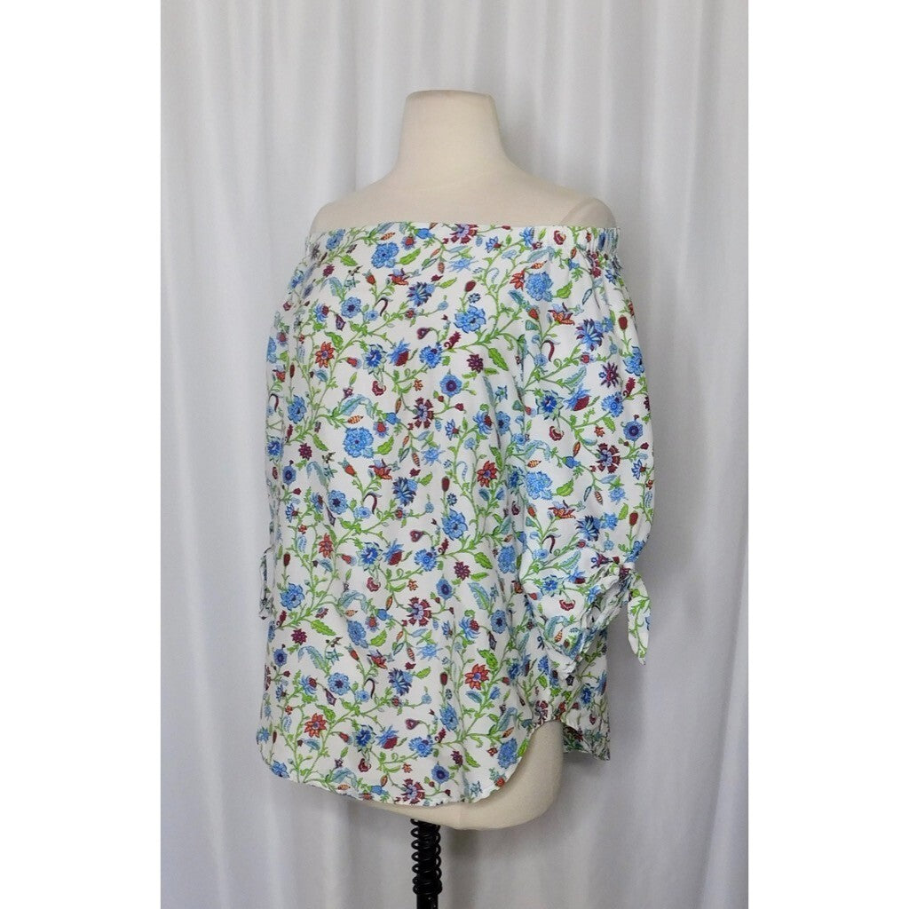 J. MCLAUGHLIN Natasha Tie Sleeve Off Shoulder Floral Top Blouse Summer Small