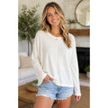 By ANTHROPOLOGIE Waffle Knit Oversized Top Shirt Pullover Pale Ivory Medium