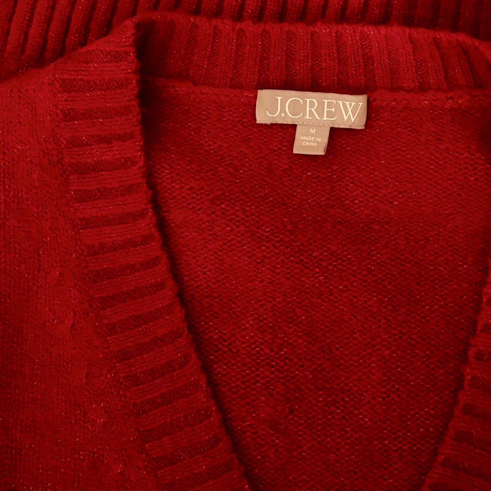 J. CREW Relaxed V Neck Pullover Sweater Solid Red Merino Wool Alpaca Medium