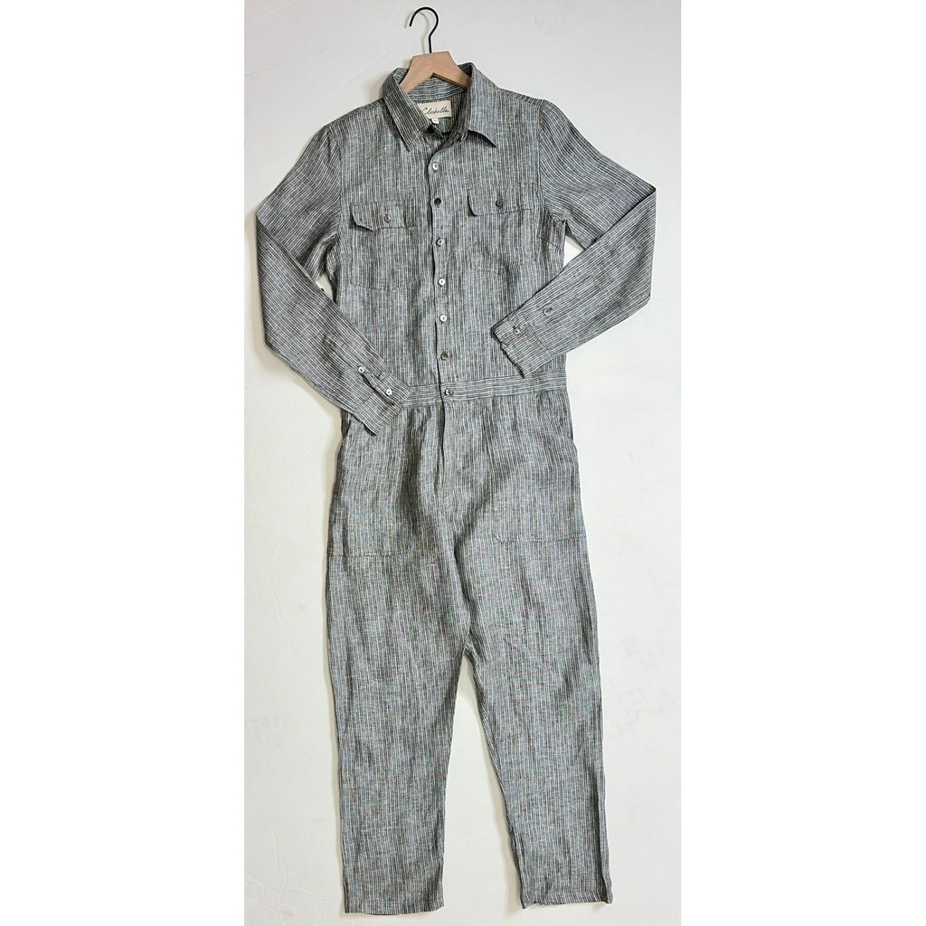 CLEOBELLA Nysa Striped Jumpsuit Tapered Legs Green Utility Cotton Preppy Small