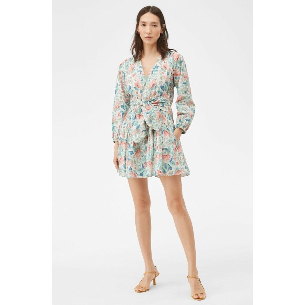 La Vie REBECCA TAYLOR Paint Garden Floral Dress Tie Waist Mini Spring Medium
