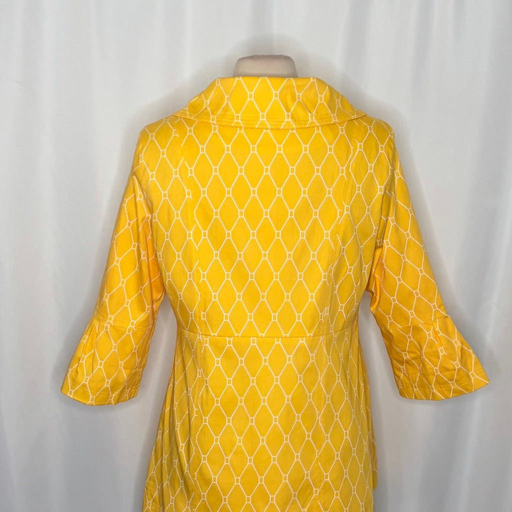 EDEN COURT Yellow White Geometric Print Coat Jacket Bell Sleeves Pockets Large
