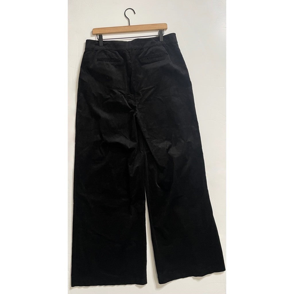 PAIGE Tinesha Corduroy Wide Leg High Rise Pants Solid Black Stretch Size 10