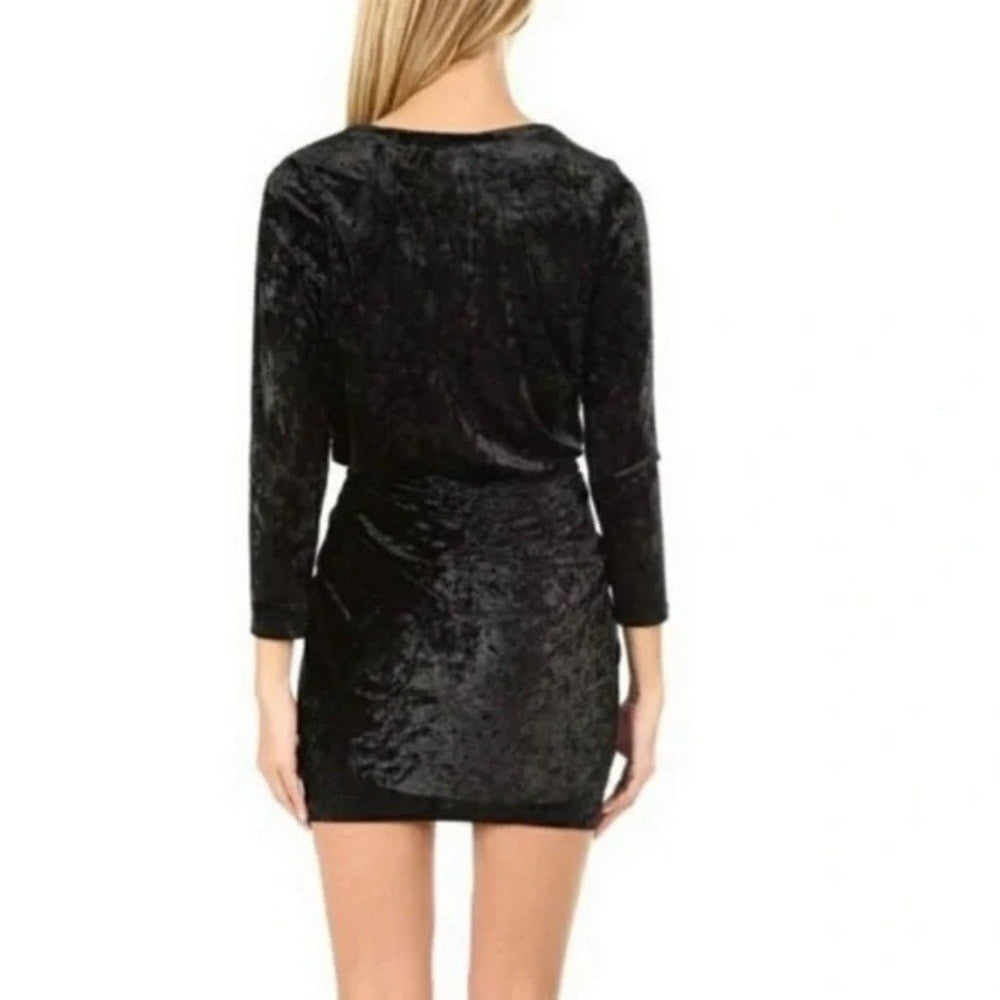 MISA Los Angeles Ophelie Black Crushed Velvet Tie Front Mini Dress Stretch Small