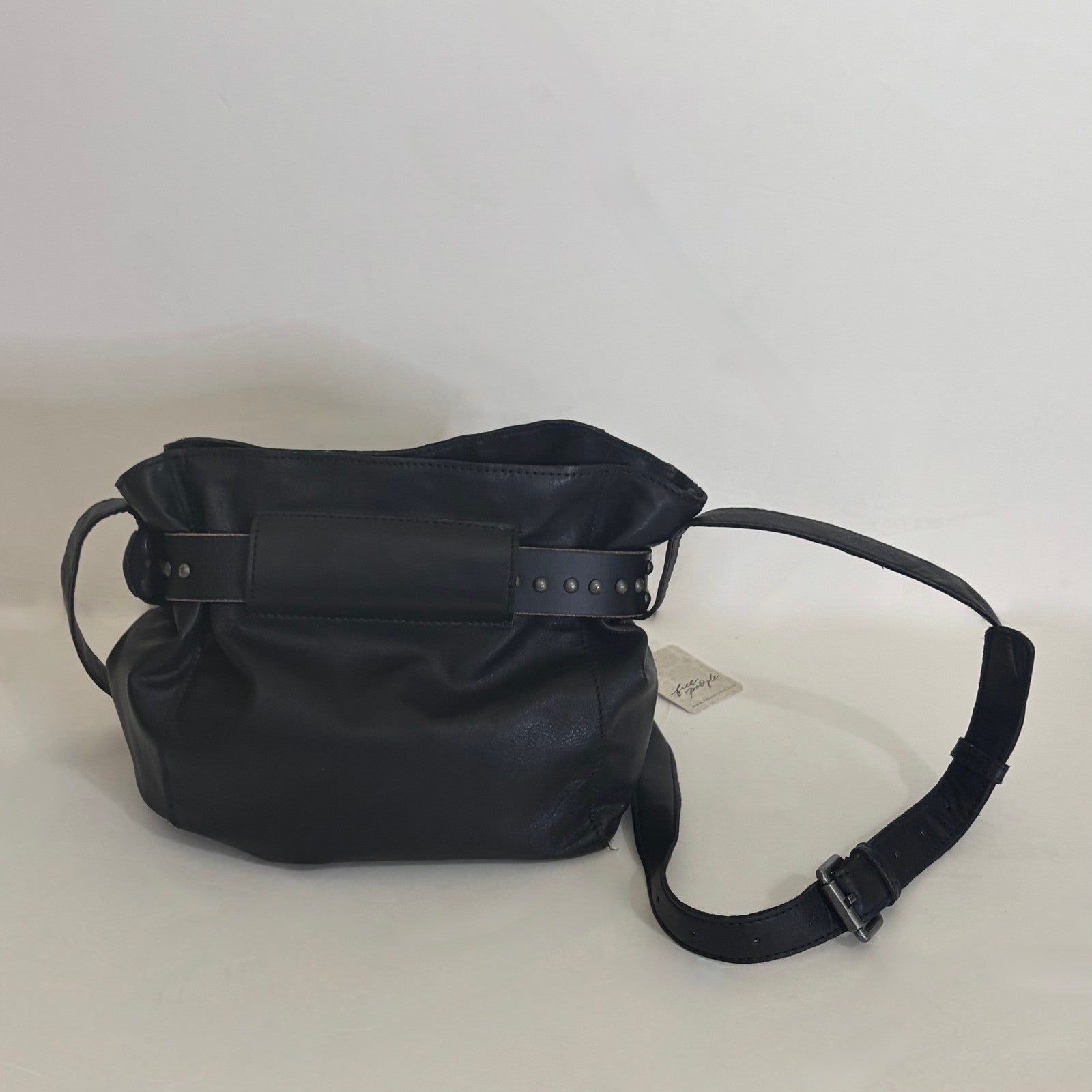 NWT!! FREE PEOPLE Black Leather Embellished Belt Bucket Bag Studded Studs Solid