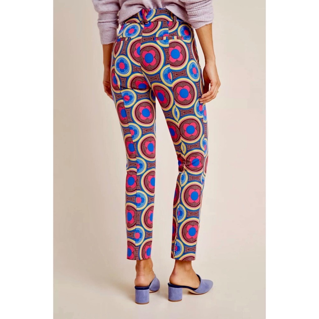 ANTHROPOLOGIE The Slim Trousers Pants Retro Floral Cropped Bright Size 4