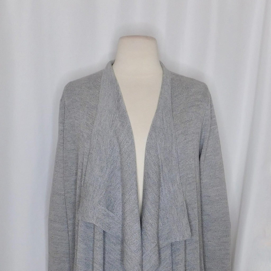 THEORY Winxie Gray Ribbed Knit Draped Cardigan Sweater Merino Wool Small
