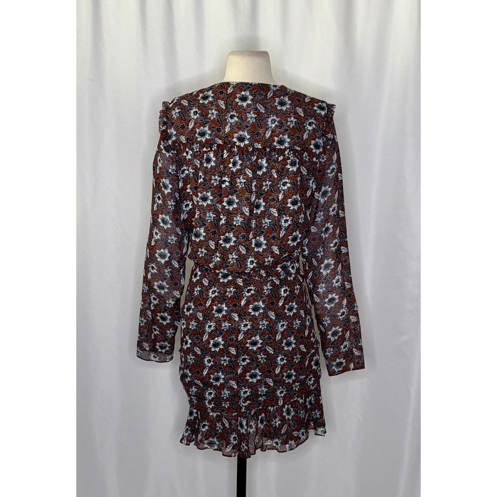 VERONICA BEARD Georgette Silk Floral Anjali Dress Mini Ruched Ruffles Clay 8