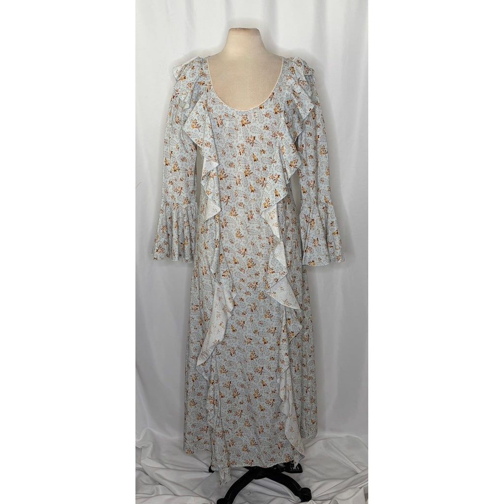SPELL & THE GYPSY Fleur Frill Bias Maxi Dress Teapot Blue Floral Bohemian Large