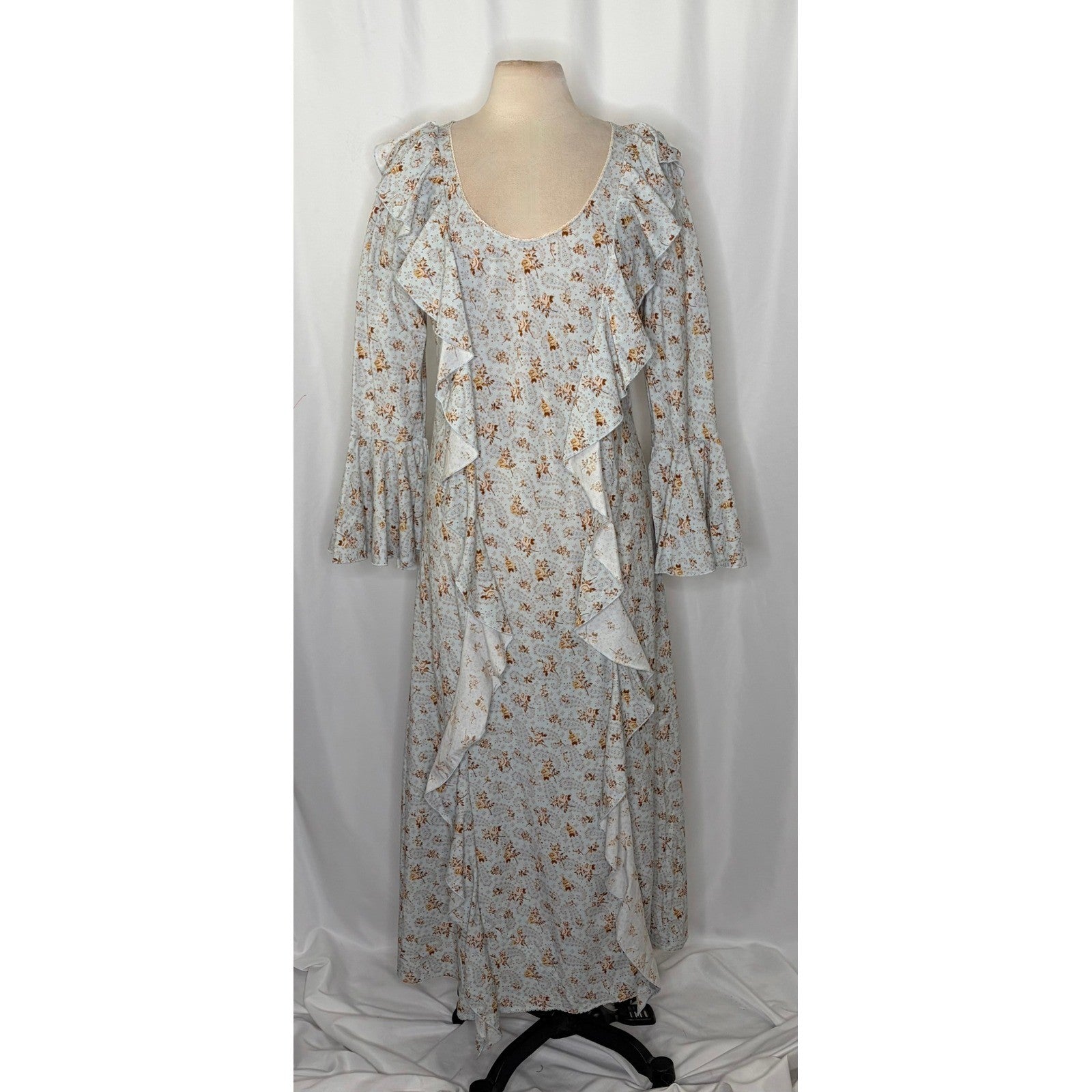 SPELL & THE GYPSY Fleur Frill Bias Maxi Dress Teapot Blue Floral Bohemian Large