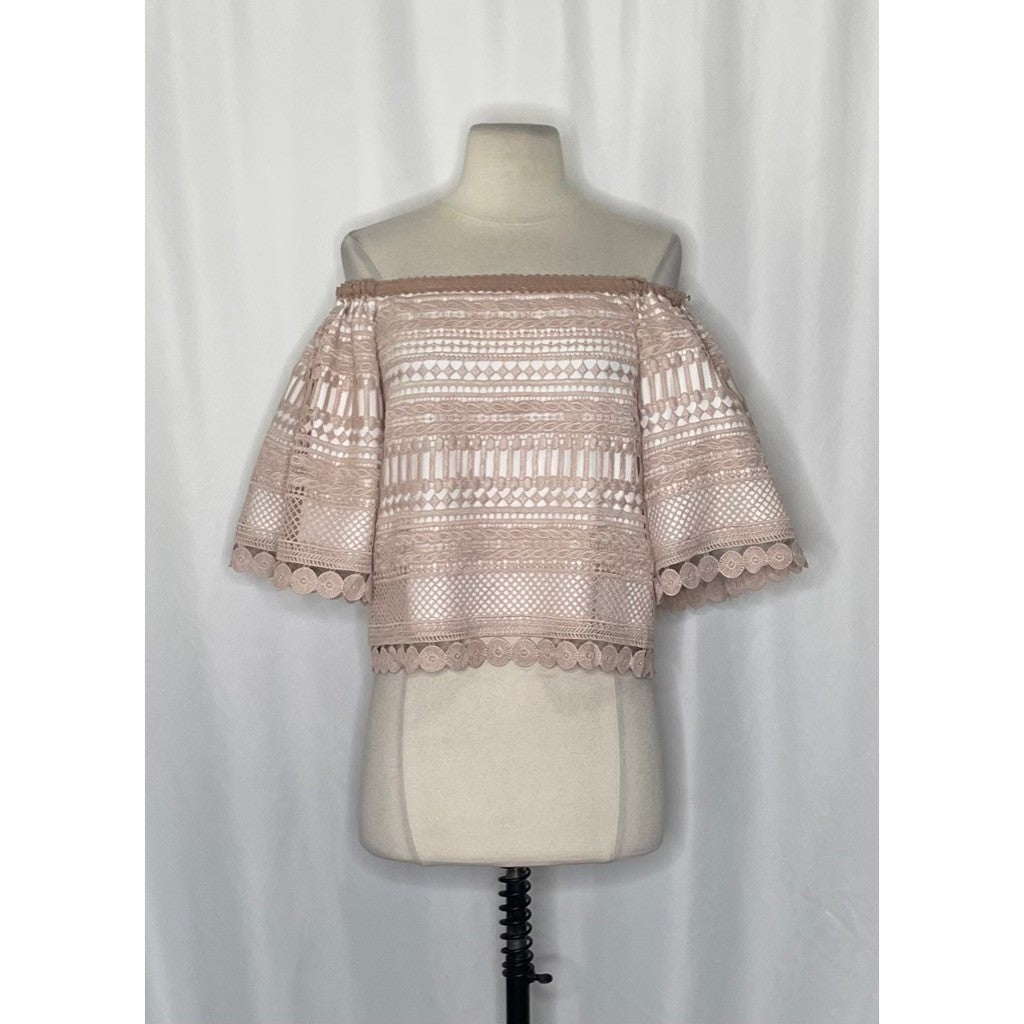 Revolve ALEXIS Finn Lace Off Shoulder Top Blouse Blush Pink Silk Lacey X-Small