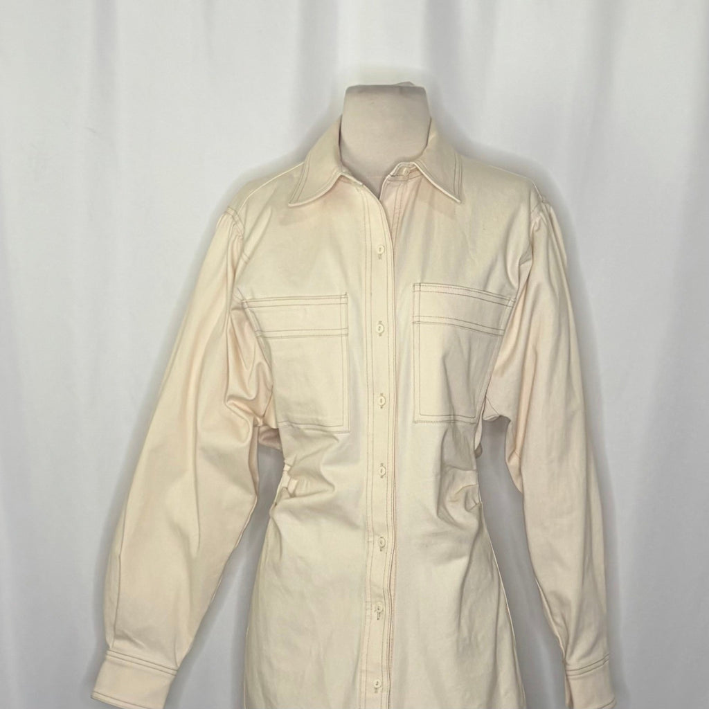 ZARA Natural Cream Shirtdress Mini Shirt Dress Buttons Pockets Twill Small