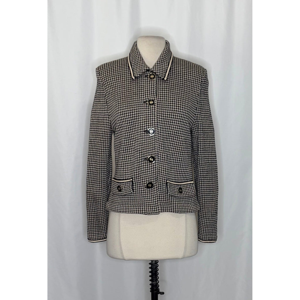 ST. JOHN Collection by Marie Gray Black Ivory Houndstooth Blazer Jacket Size 6