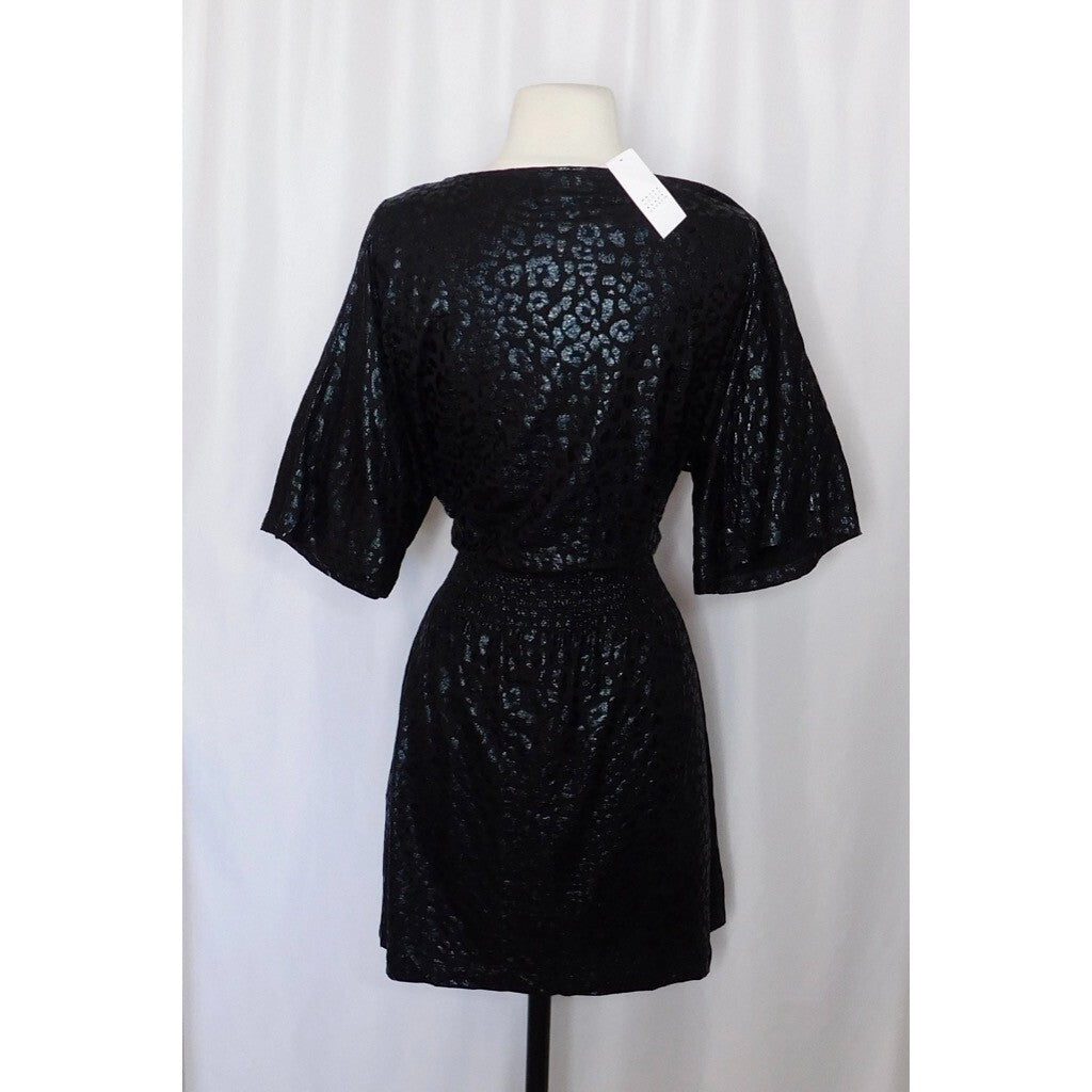 NWT!! WHBM Kimono Sleeve Smocked Waist Dress Leopard Foil Mini Animal X-Small