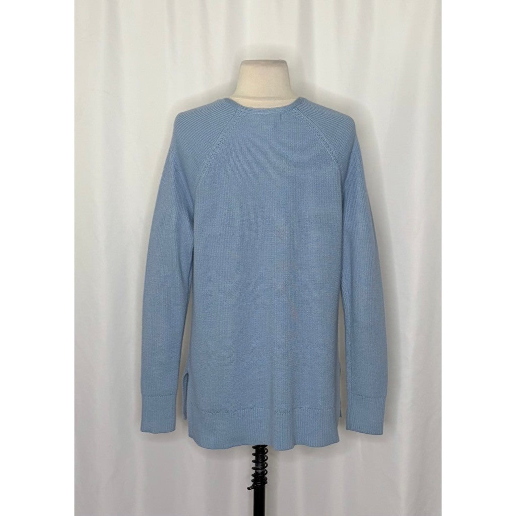 ATHLETA Hanover Refined Merino Wool V-Neck Sweater Solid Heron Blue Knit Small