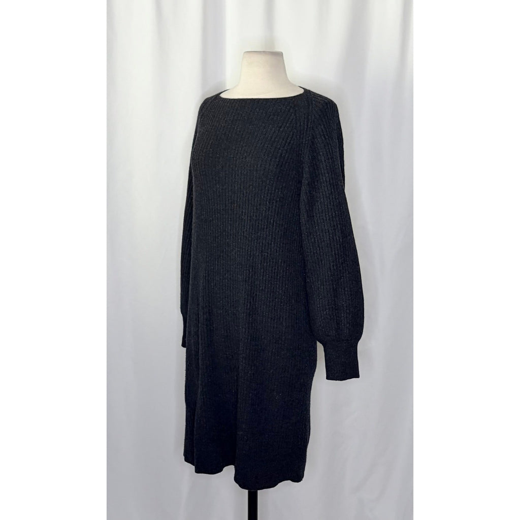 VINCE Cashmere Wool Grey Ribbed Knit Sweater Dress Raglan Sleeves Preppy Small