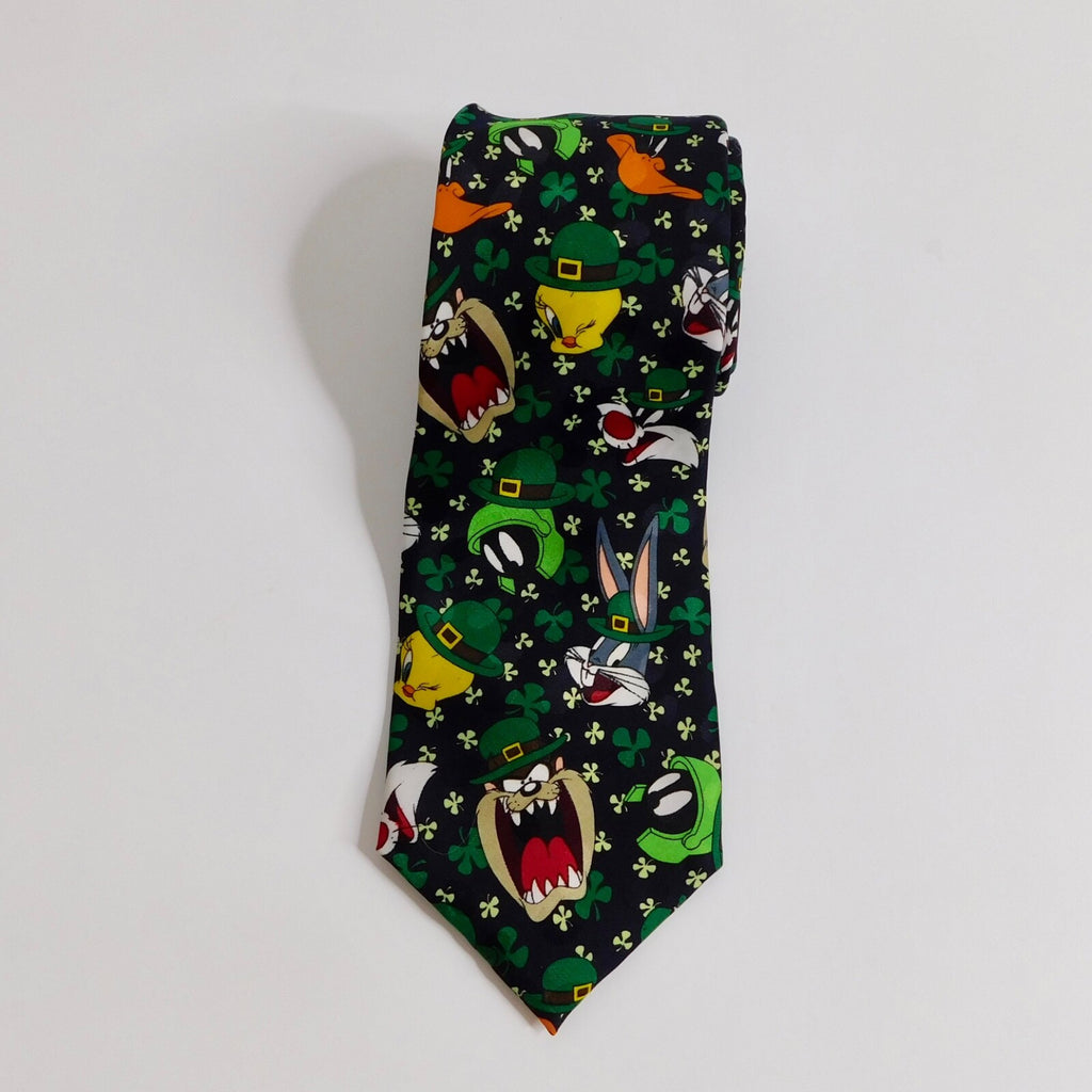 Vintage LOONEY TUNES Mania St. Patrick's Day Cartoon Necktie Tie Shamrock