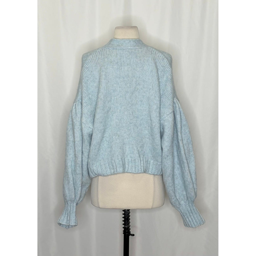 ZARA Jewel Bow Cardigan Sweater Baby Blue Coquette Blogger Favorite Preppy Small