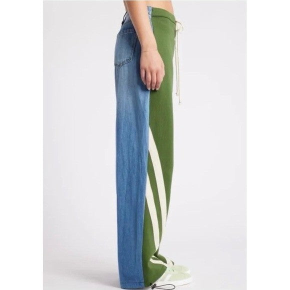 AUSTIN LANDING Sporty Jogger Jeans Green Stripes Denim Back Size 5 Juniors Small