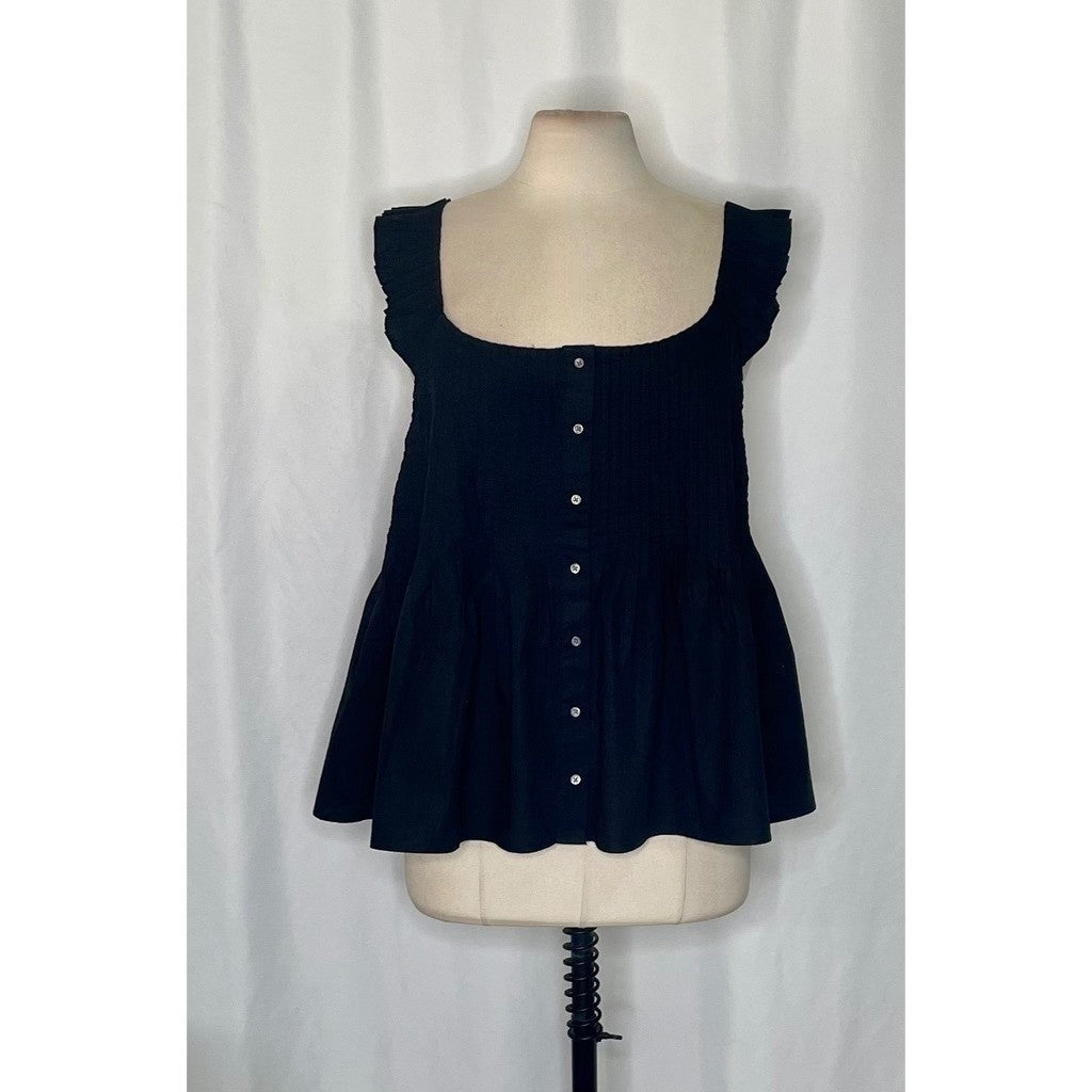 NWT!! J. CREW Pintuck Peplum Top Blouse Solid Black Cotton Poplin Pleated 3X