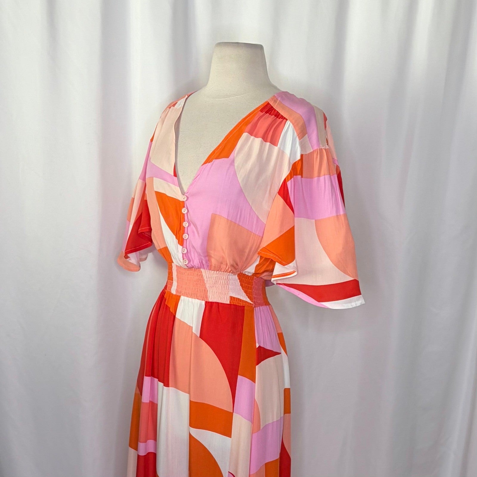 NWT! ATL ABEL THE LABEL Nova Maxi Dress High Low Pink Colorblock Abstract Medium
