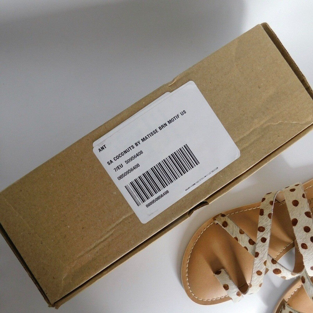 NEW!! Anthropologie COCONUTS by Matisse Dotted Strappy Sandals Calf Hair Flats 7