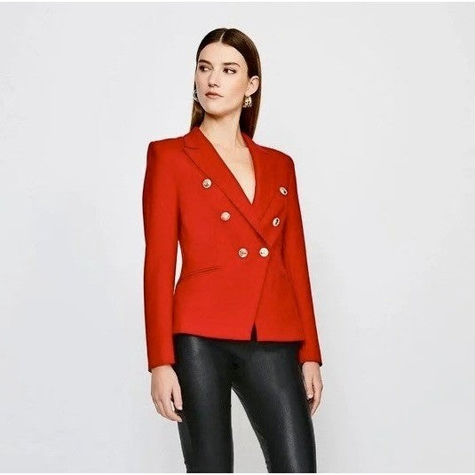 KAREN MILLEN Red Tailored Button Military Blazer Jacket Solid Gold Buttons US 6