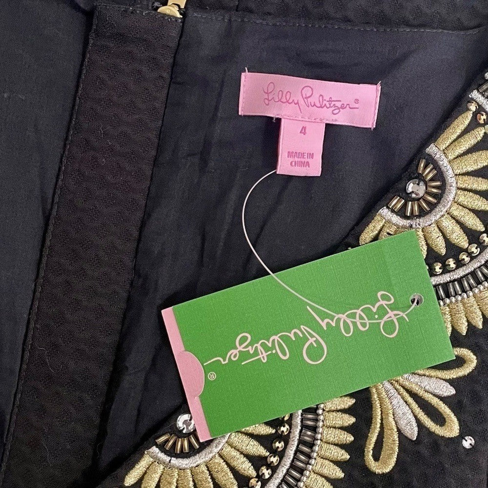 NWT!! LILLY PULITZER Gabby Shift Dress Black Embellished Embroidered Beaded 4