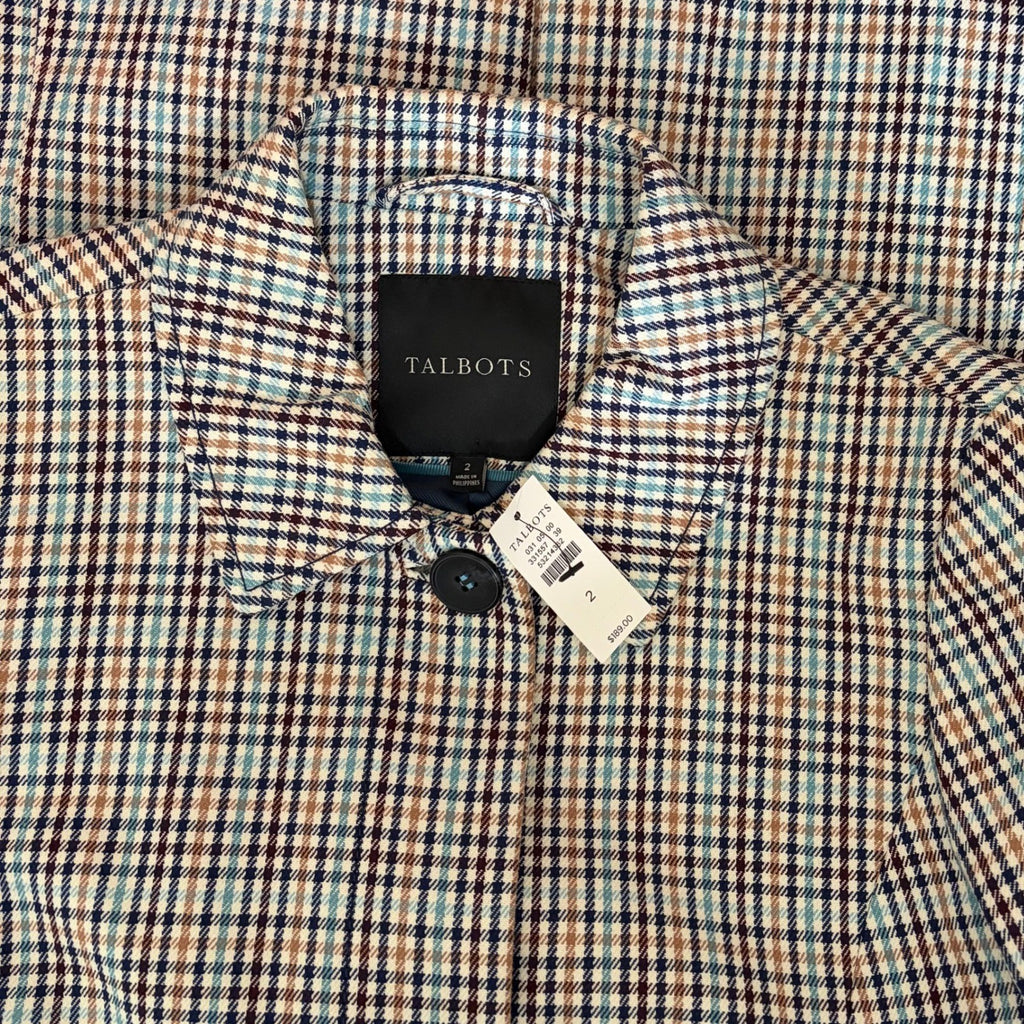 NWT!! TALBOTS Checkered Mac Plaid Coat Jacket Checked Preppy Classic Size 2