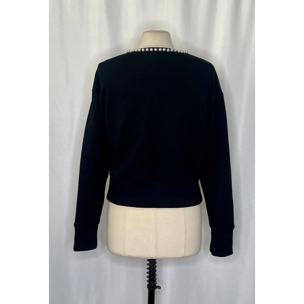 CARBON38 Pearl Cardigan Sweater Black Embellished Preppy Knitwear Sporty Medium