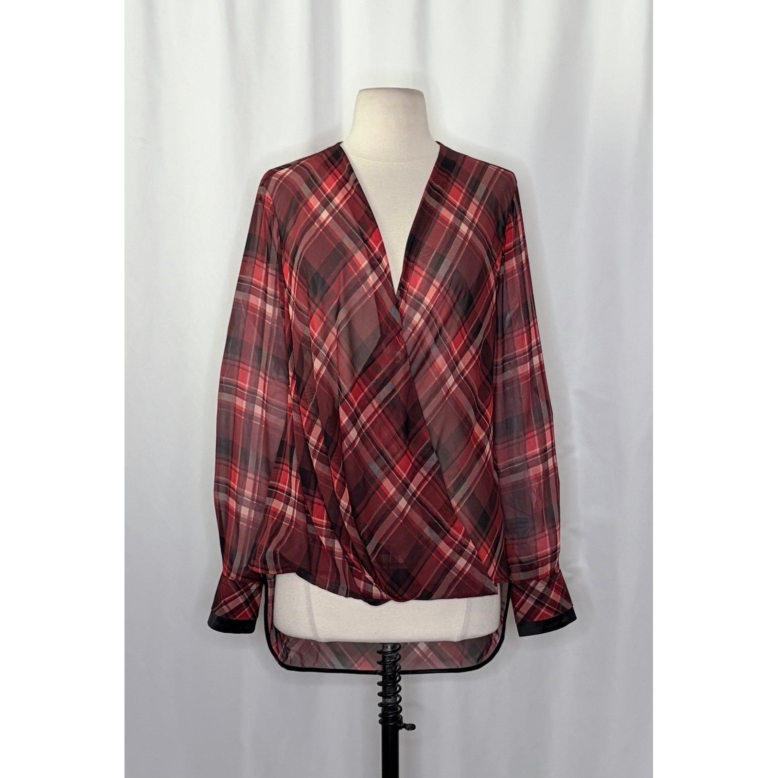 RAG & BONE Silk Victor Plaid Surplice Top Blouse Shirt Drapey High Low Medium