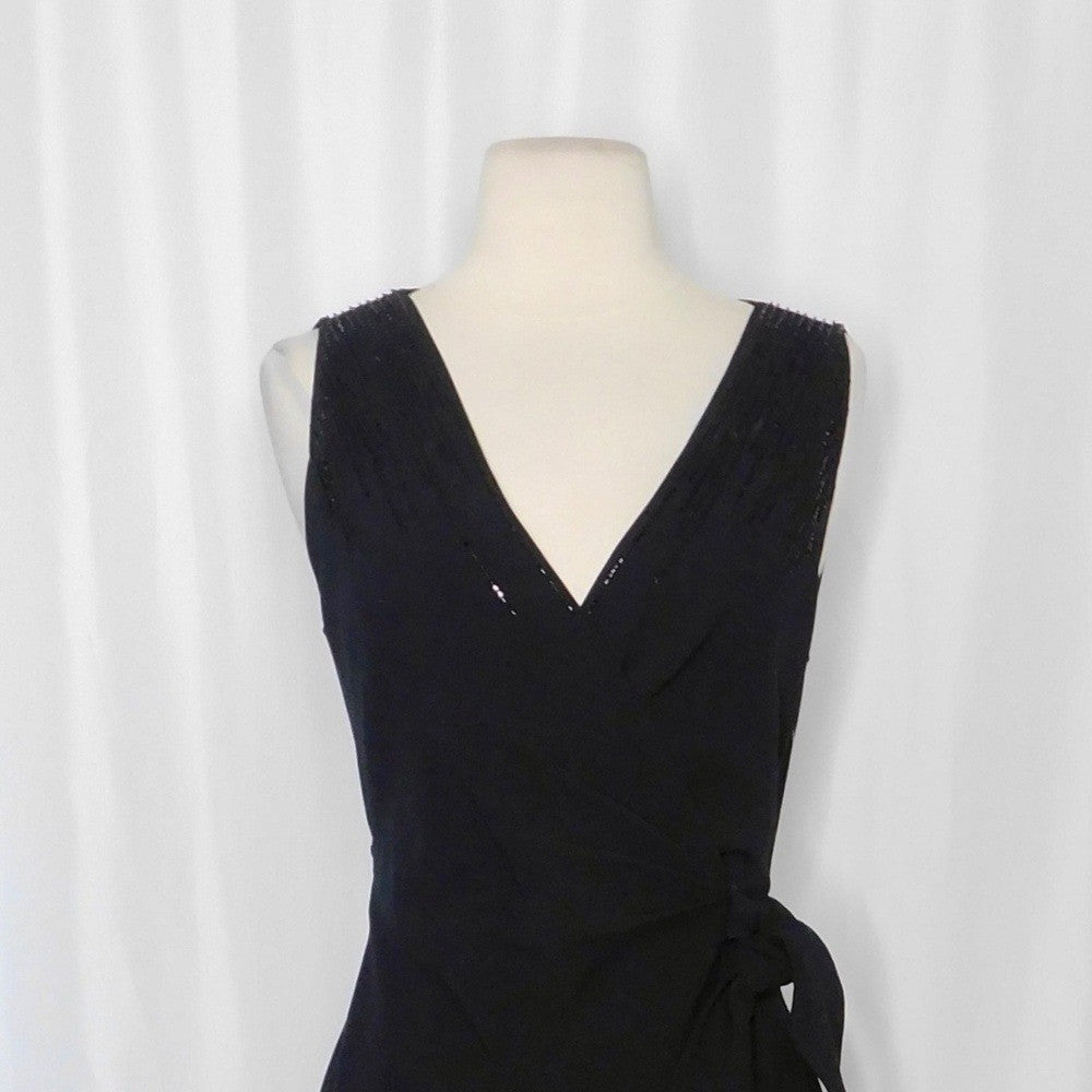 NWT!! DVF Diane Von Furstenberg Black Crepe Embellished Bella Faux Wrap Dress 4