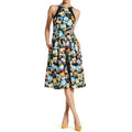 EVA FRANCO Travel Poster Jenna Dress Midi Halter Neck Colorful Pleated Pockets 6