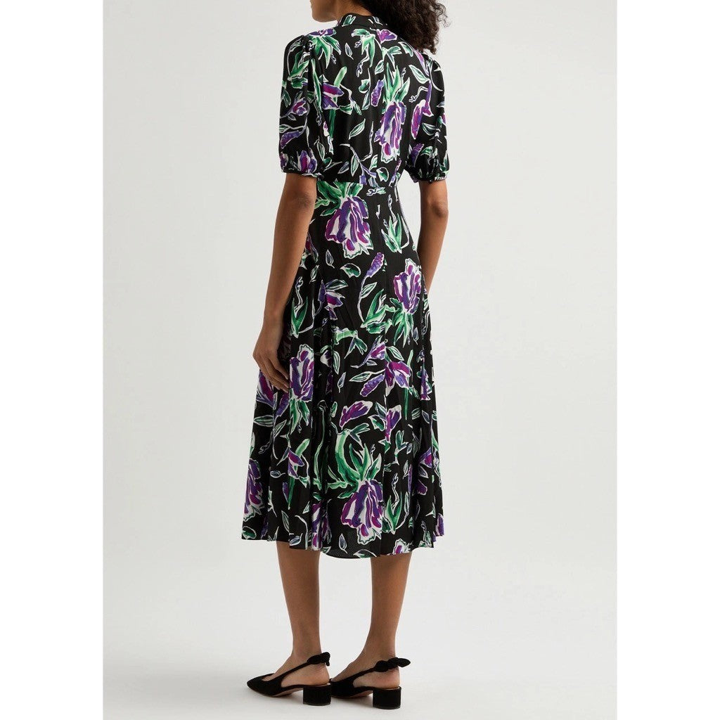 NWT!! DVF DIANE VON FURSTENBURG Nella Dress Violet Floral Midi Spring Size 2