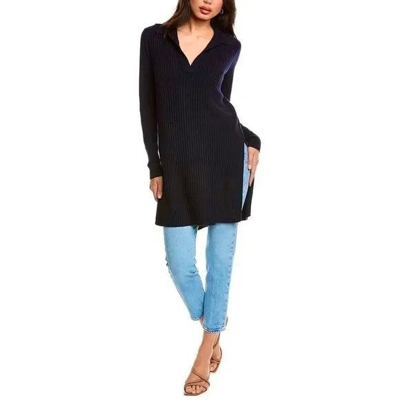 ALEX MILL Ribbed Tunic Sweater Dark Navy Blue Pullover Merino Wool Knit Small