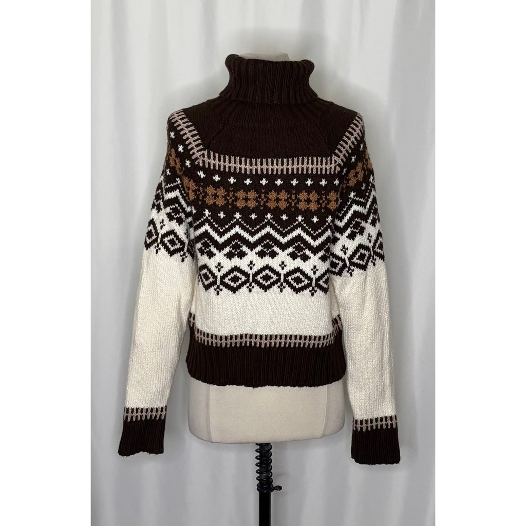 AMERICAN EAGLE Fairisle Snowdrift Turtleneck Sweater Cropped Fair Isle Small
