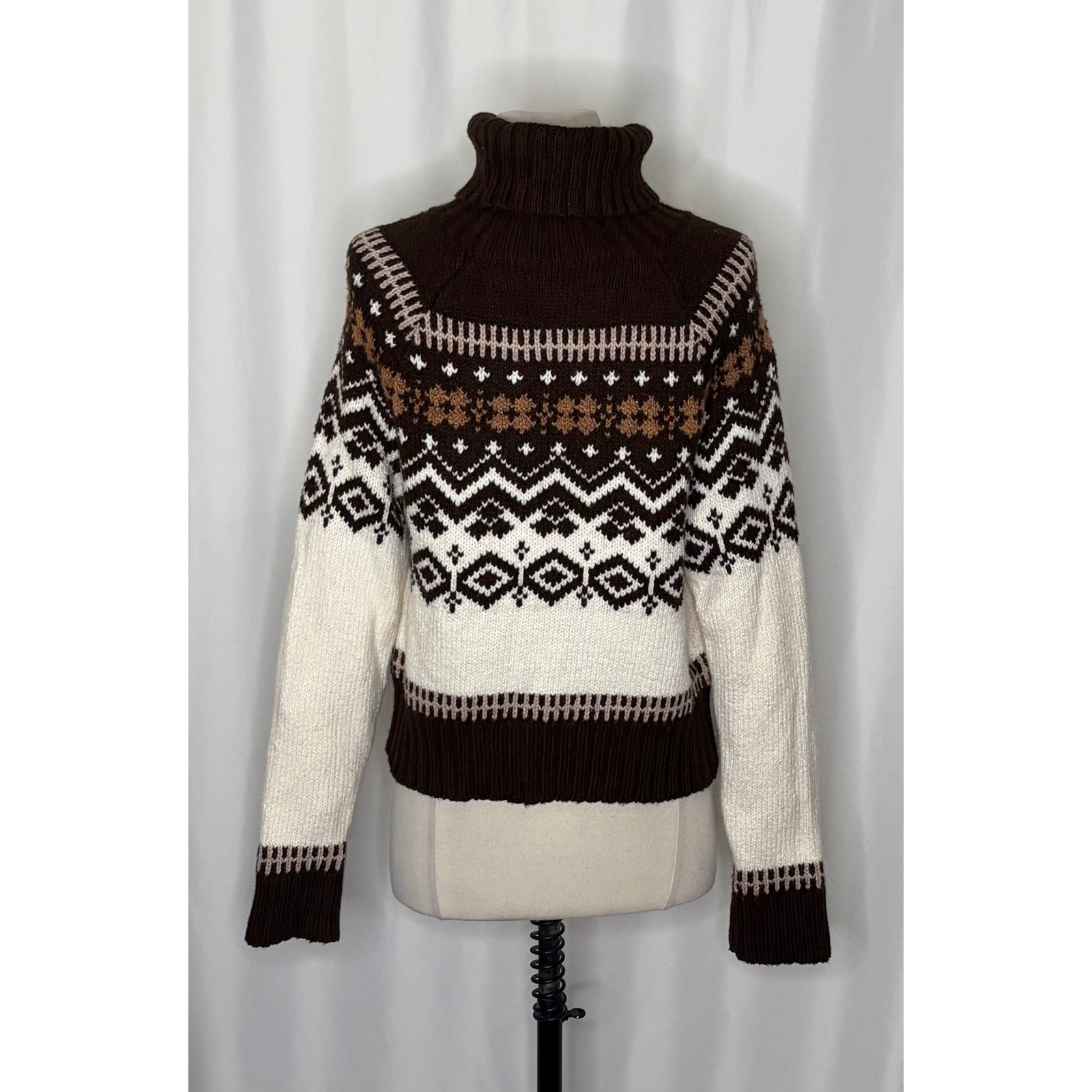 AMERICAN EAGLE Fairisle Snowdrift Turtleneck Sweater Cropped Fair Isle Small
