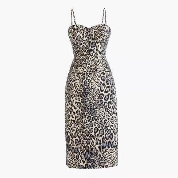 J. CREW Collection Animal Print Sheath Dress Leopard Strappy Bodice Size 4