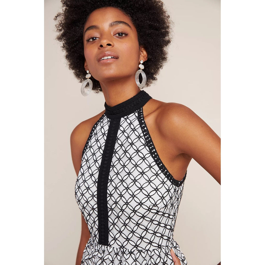 Anthropologie ERI + ALI Ninetta Lace Dress Halter Neck Black White Lacey Size 4