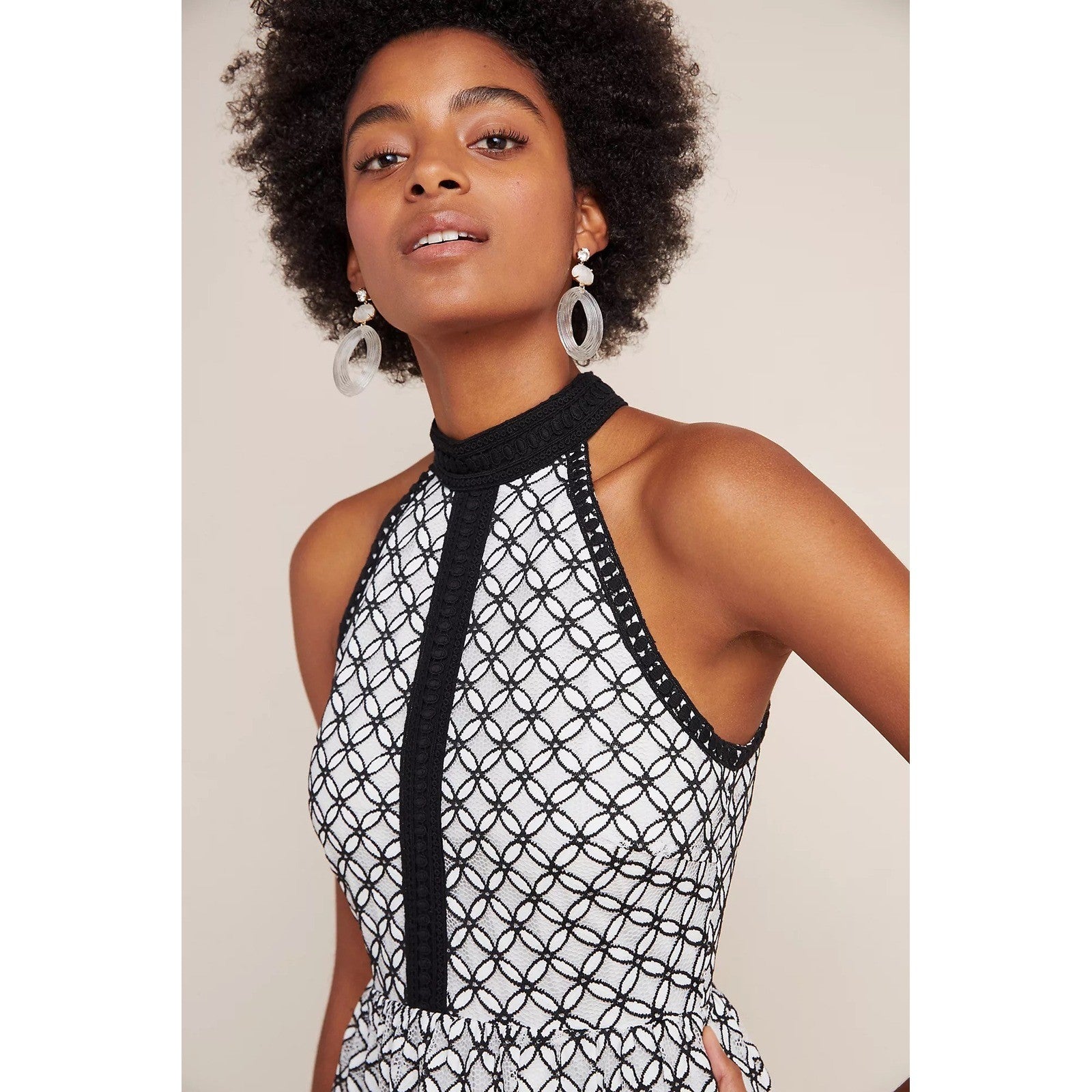 Anthropologie ERI + ALI Ninetta Lace Dress Halter Neck Black White Lacey Size 4