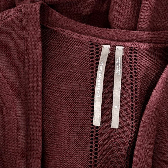 By ANTHROPOLOGIE Pointelle Long Cardigan Sweater Purple Burgundy Cottage Medium