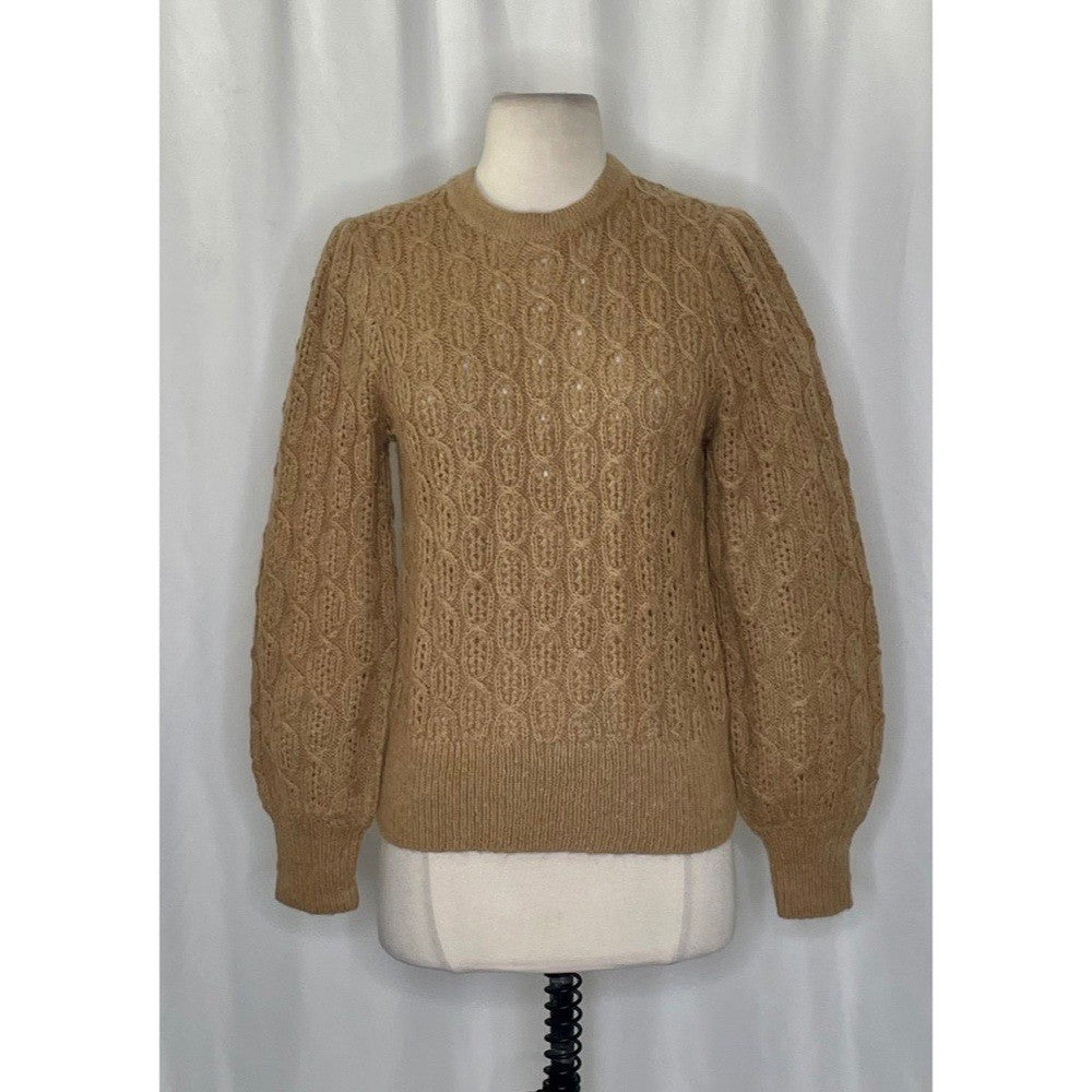 NWT!! J. CREW Balloon Sleeve Cable Knit Sweater Pale Clay Tan Brown X-Small