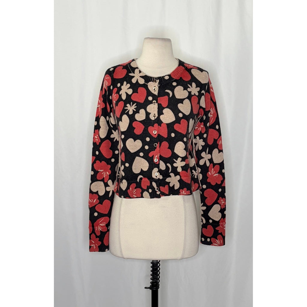 NWT!! FREE PEOPLE Nocturnal Patterned Cardi Black Retro Combo Hearts Floral XS