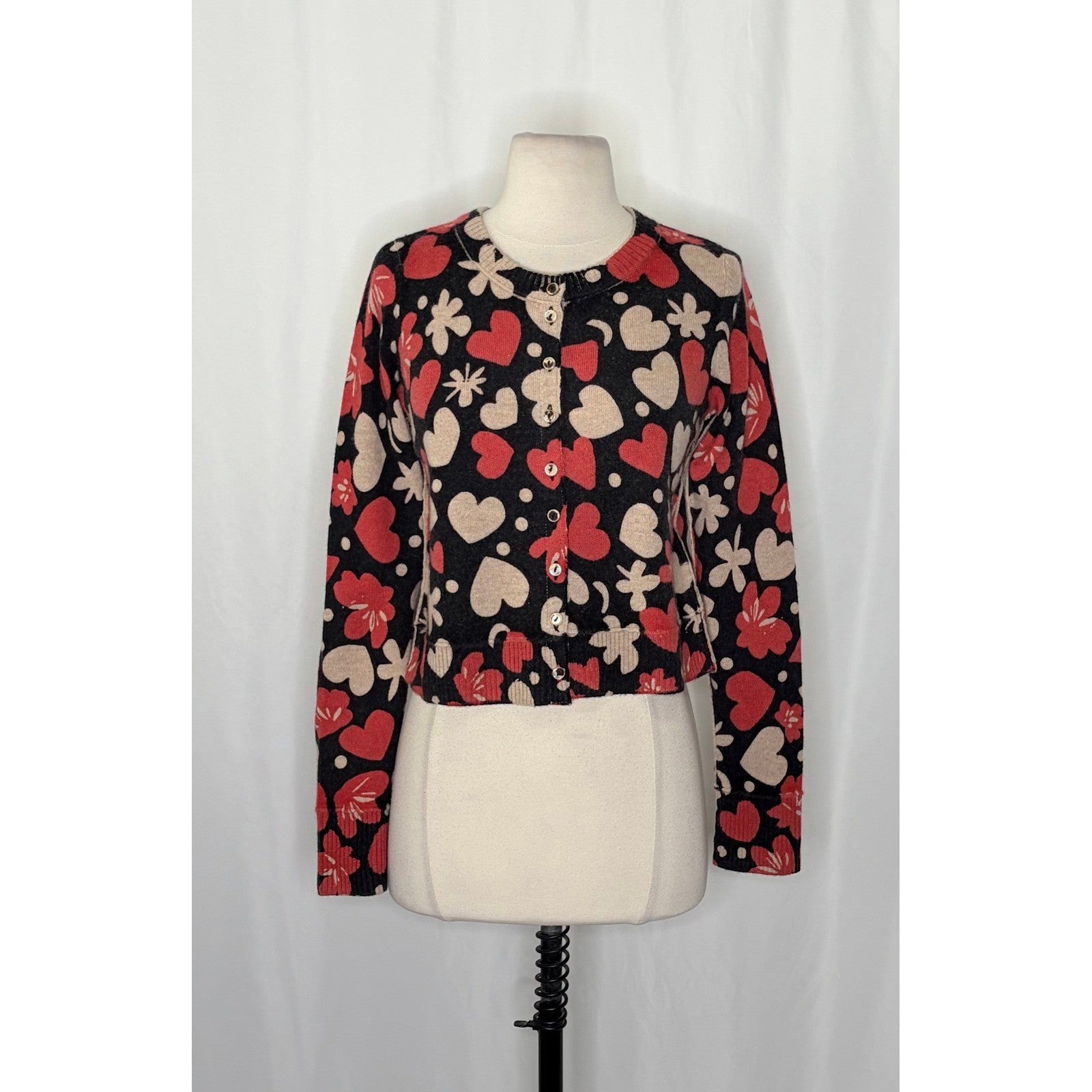 NWT!! FREE PEOPLE Nocturnal Patterned Cardi Black Retro Combo Hearts Floral XS