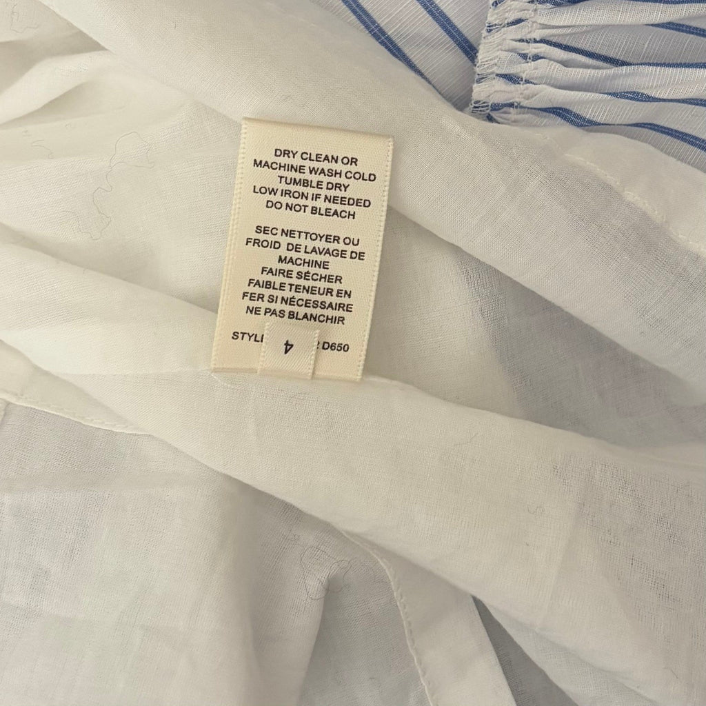 REBECCA TAYLOR Sleeveless Stripe Linen Wrap Dress Ruffle White Milk Blue Sky 4