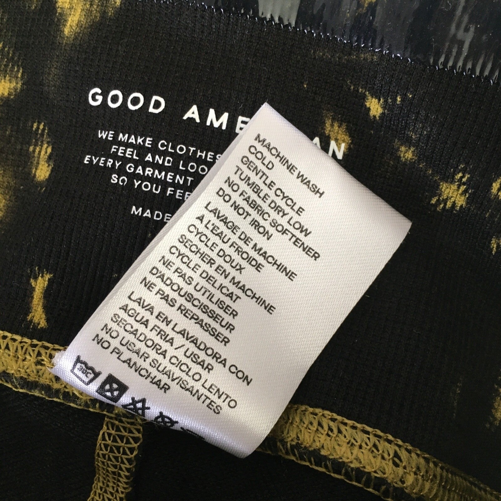 NWT!! GOOD AMERICAN Black & Yellow Tie Dye Seamless Leggings 00 0 X-Small