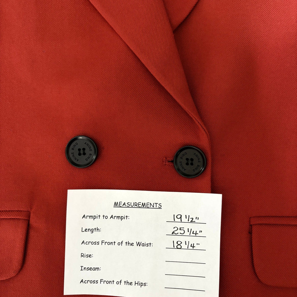 ANINE BING Becky Blazer Rust Double Breasted Pockets Boxy Business Solid Small