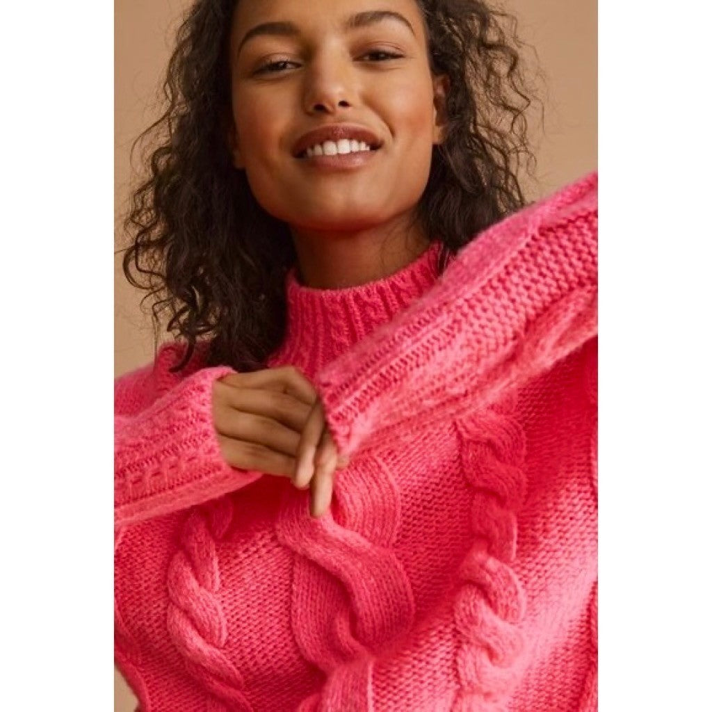 By ANTHROPOLOGIE Pink Cableknit Sweater Wool Pullover Knitwear Small